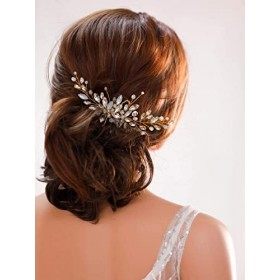Handcess Peigne à cheveux de mariée en strass argenté Doré 
