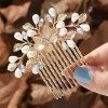 Runmi Peignes à cheveux pour mariée - Perles dorées - Accessoires pour cheveux de mariée - Pour femmes et filles - Doré