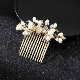 Runmi Peignes à cheveux pour mariée - Perles dorées - Accessoires pour cheveux de mariée - Pour femmes et filles - Doré