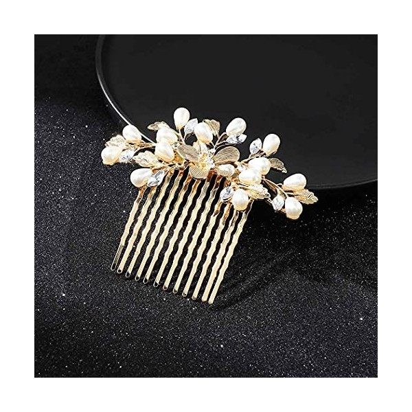 Runmi Peignes à cheveux pour mariée - Perles dorées - Accessoires pour cheveux de mariée - Pour femmes et filles - Doré