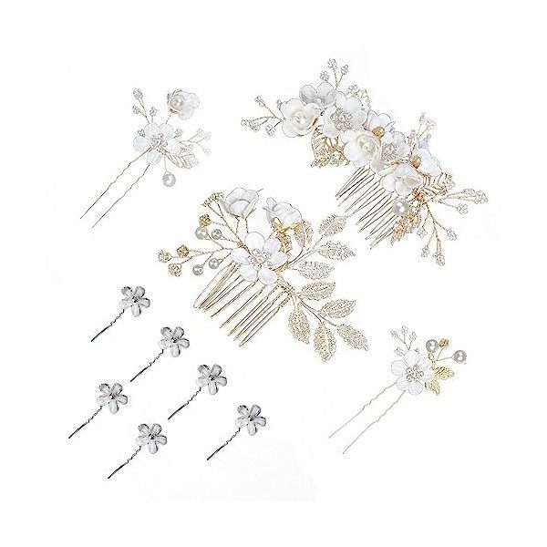 4 diadème de mariée rose ensemble avec 6 pinces à cheveux blanches accessoires de mariage pince à cheveux de mariée peigne fl