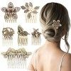 Lot de 6 Peignes Latéraux pour Cheveux Vintage Femmes Décoratifs, Pinces à Cheveux en Métal avec Strass en Perles Dorées Rétr