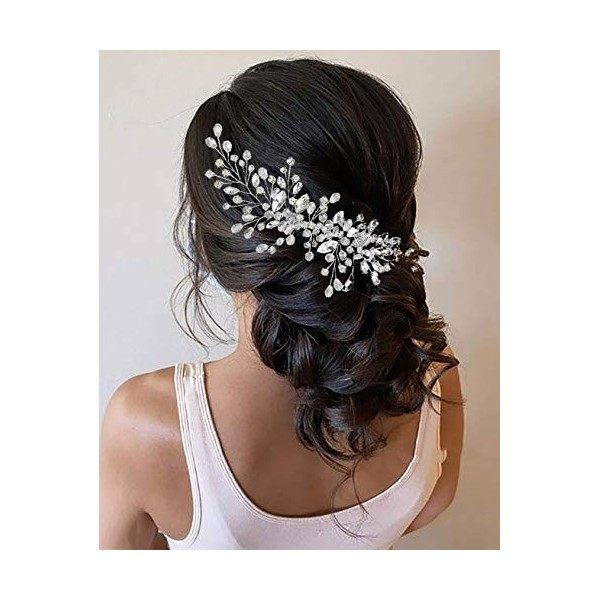 Unicra Peigne à cheveux en cristal argenté pour mariée - Accessoire de coiffure pour femme et fille