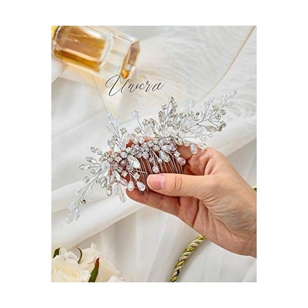 Unicra Peigne à cheveux en cristal argenté pour mariée - Accessoire de coiffure pour femme et fille