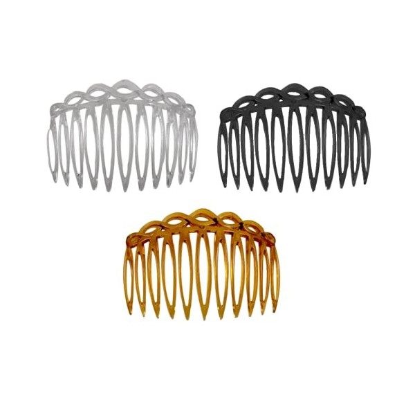 Peigne à Cheveux, 3 Pcs Peignes à Cheveux en Plastique, Peignes Latéraux Français, Accessoires de Cheveux