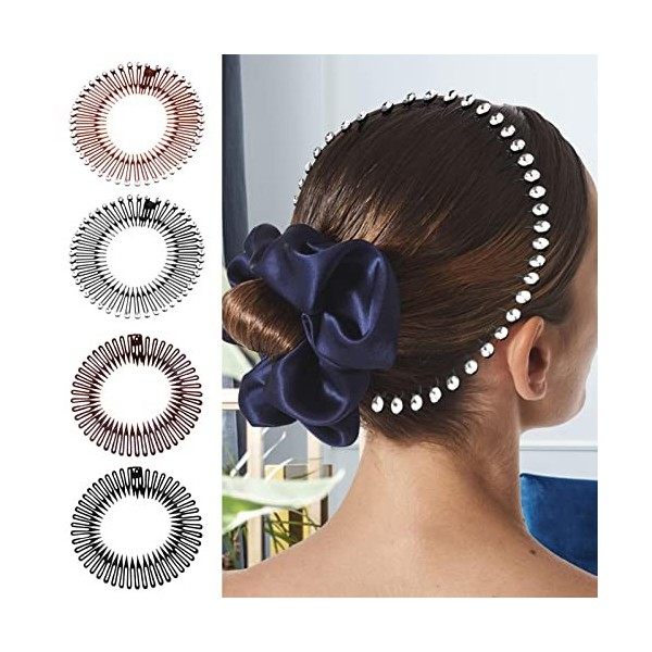 4 Pièces Bandeaux En Zigzag - Bandeau À Peigne Circulaire | Bandeaux À Peigne Entièrement Extensibles Et Circulaires,Peigne C