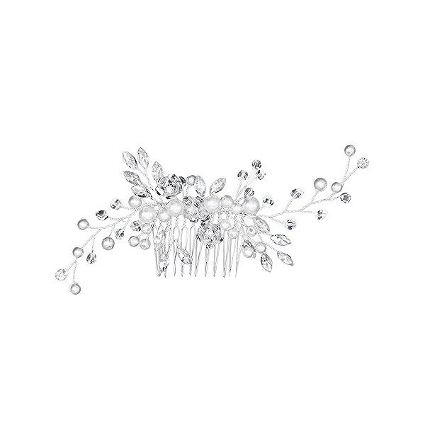 Rain&Star Pince à cheveux de mariée Pinces à cheveux de mariée en argent Accessoires pour cheveux en cristal Perle Peigne de 