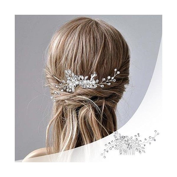 Rain&Star Pince à cheveux de mariée Pinces à cheveux de mariée en argent Accessoires pour cheveux en cristal Perle Peigne de 