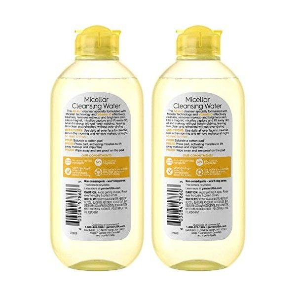 Garnier SkinActive Eau nettoyante micellaire avec vitamine C, pour nettoyer la peau, enlever le maquillage et éclaircir la pe