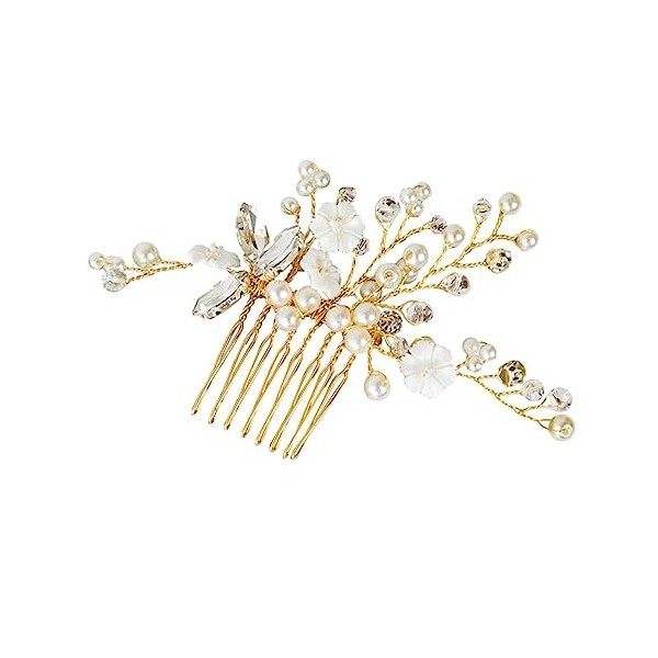 minkissy Coiffe En Cristal Coiffe De Mariée Diadème De Perles Peigne À Cheveux De Mariée Casque De Mariage Peigne De Mariée C