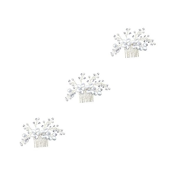 minkissy Coiffe de mariée pour mariage avec strass - Blanc - Coiffe de mariée - Peigne à cheveux avec perles et fleurs - Peig