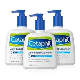 Cetaphil Lot de 3 flacons de nettoyant quotidien pour le visage pour peaux normales à grasses 236,8 ml Crème Jour et Nuit