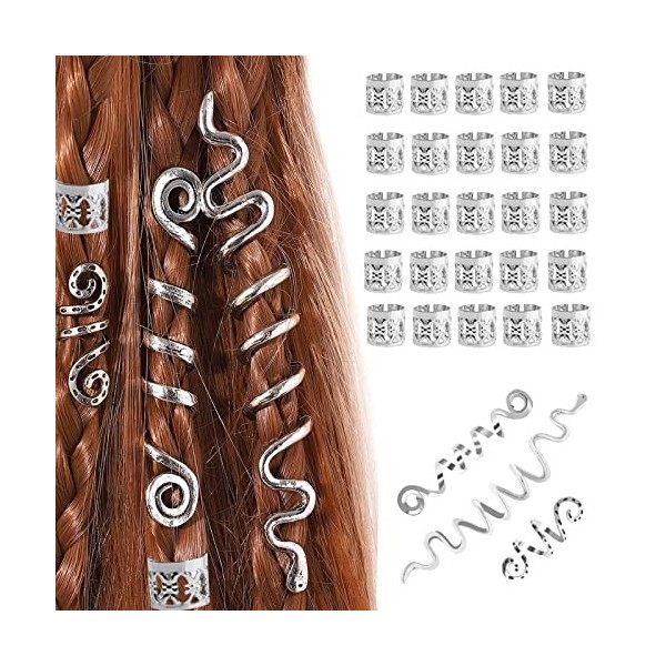 28 Pièces Perles De Cheveux Vikings Spiral Coils,Perles Dreadlocks En Métal,Bijoux Cheveux Tresse en Métal,Bijoux Spirales Po