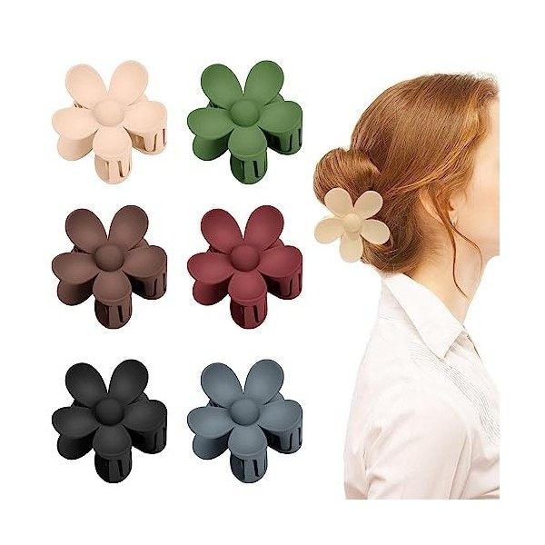 Lot de 6 Grandes Pinces à Cheveux, pinces à cheveux antidérapantes en forme de fleur mate pour femme Pinces à Cheveux à Pince