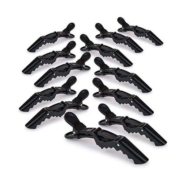 Lot de 12 pinces à cheveux professionnelles en plastique pour femme - Pinces crocodiles durables avec poignée antidérapante e