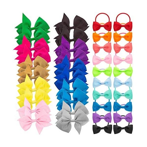 40 Pièces Noeud Papillon Accessoires de Cheveux pour Filles, 20 Pinces à Cheveux & 20 et Elastiques à Cheveux, Nœud Papillon 