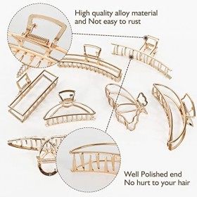 8 Pièces Grande Pince Cheveux pour Femmes, Pinces à Cheveux en Métal Doré Souple et Antidérapant, Clips à Griffes pour Filles