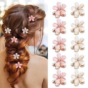Lot de 10 Mini Mini Pinces à Cheveux en Diamant, Mini Pince à Cheveux en Forme de Fleur, Griffe en Métal Accessoires pour Che
