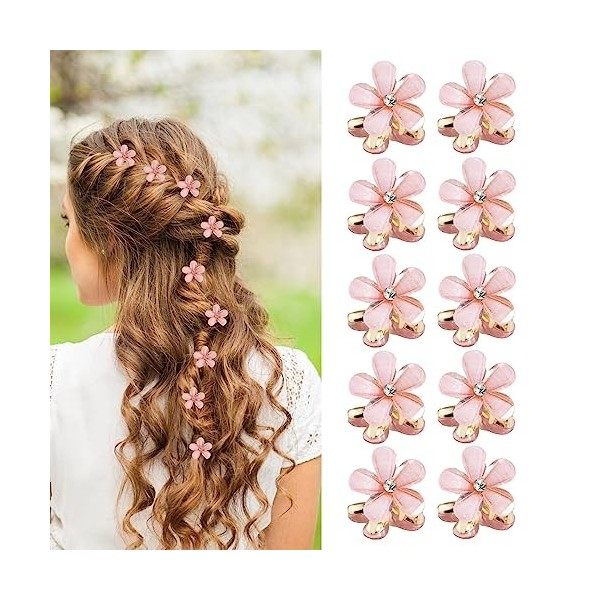 Lot de 10 Mini Mini Pinces à Cheveux en Diamant, Mini Pince à Cheveux en Forme de Fleur, Griffe en Métal Accessoires pour Che