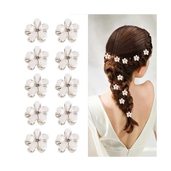 Lot de 10 Mini Mini Pinces à Cheveux en Diamant, Mini Pince à Cheveux en Forme de Fleur, Griffe en Métal Accessoires pour Che