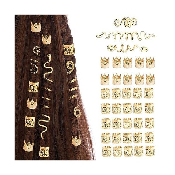 38 Pièces Bijoux Spirales Pour Cheveux,Perles De Cheveux Vikings Spiral Coils,Perles en Spirale Métal Dreadlocks,Réglable Dre