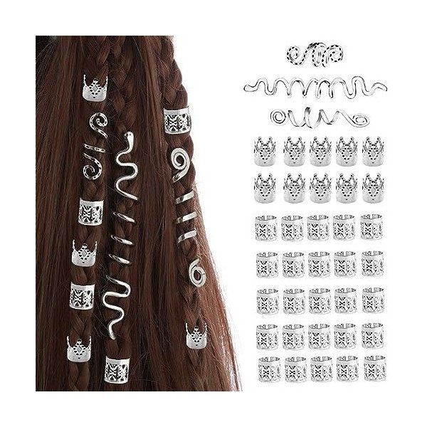 38 Pièces Bijoux Spirales Pour Cheveux,Perles De Cheveux Vikings Spiral Coils,Perles en Spirale Métal Dreadlocks,Réglable Dre