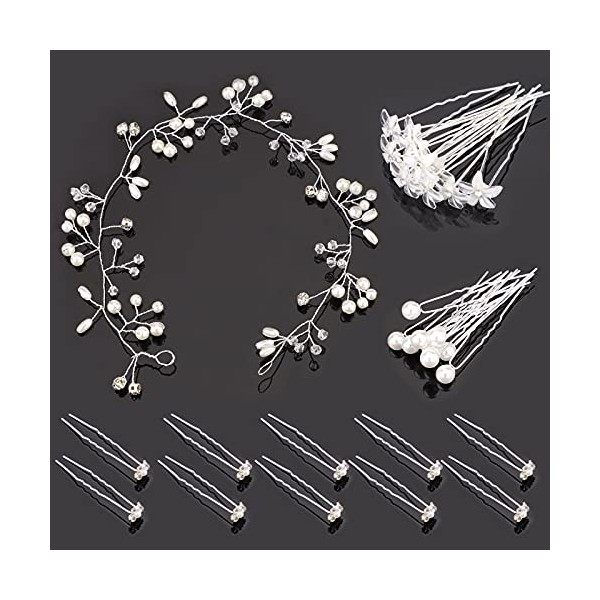 30 Pcs ÉPingle à Cheveux Fleur en Cristal et 1 Bandeau en Cristal Perlé Cristal de Fleur de MariéE Strass ÉPingles à Cheveux 