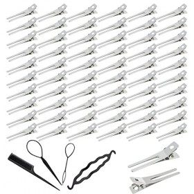 VEGCOO 60 Pièces Pince Crocodile Cheveux, 45mm Pinces Locks et Ensemble Tressé pour Filles Femmes Coiffures Bricolage