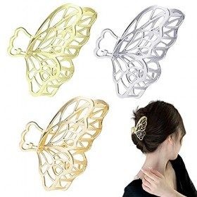 YUENWUZINIC Lot de 3 pinces à cheveux papillon en métal - 8 cm - Grande pince à cheveux pour femmes et filles doré/or rose/a