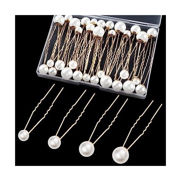 Kiiwah 32pcs Pince Chignon à Cheveux Mariage en 4 Tailles Perles, Épingle Cheveux de Mariage Élégant, Bijoux Cheveux de Tete 