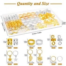 Kiiwah 160 Pièces Bijoux de Cheveux de Tresse en Aluminium, Dreadlock Perles et Anneaux de Cheveux pour Accessoire de Cheveux