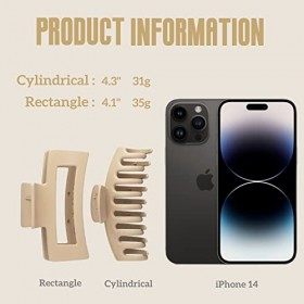 Zou.Rena Pinces à griffes pour femmes Cheveux longs épais 4,3 pouces 11 cm , grandes pinces à cheveux mates, griffe en polyc