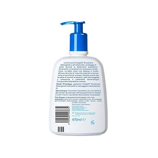 Cetaphil, émulsion nettoyante fluide, convient au visage et au corps pour les peaux sensibles, sèches et intolérantes, taille...