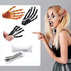 ASTARON 12 Pcs Halloween Squelette Mains Pinces À Cheveux En Os et Bandes Élastiques Dattaches De Cheveux pour Halloween Hab
