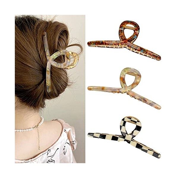 Lot de 4 grandes pinces à cheveux en forme de papillon pour femme - 13 cm - Grande pince à cheveux pour filles - Accessoires 