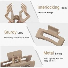 Lot de 4 grandes pinces à cheveux pour femme - Grandes pinces à cheveux pour cheveux épais - Antidérapantes - Rectangulaires