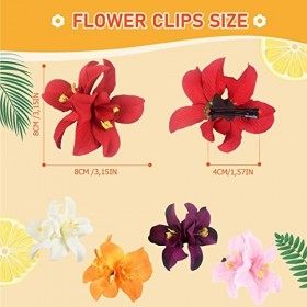 HIFOT 5 Pièces Hawaii Barrette Fleur Pince Cheveux Femme, été Barettes Cheveux Fille, Pince Crocodile Cheveux, Orchidées Doub