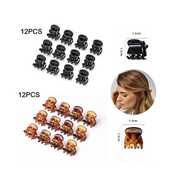 lumcov 24 Pièces Mini Pinces à Cheveux,1.5 cm Petites Pinces à Cheveux Antidérapantes en Plastique,Mini Pinces à Griffes de C