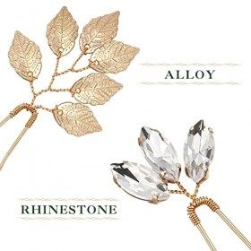 Lurrose 6 Pcs Épingles à Cheveux de Mariée Or Cristal Feuille Épingles à Cheveux Feuille de Mariage Chignon Broches pour Les 