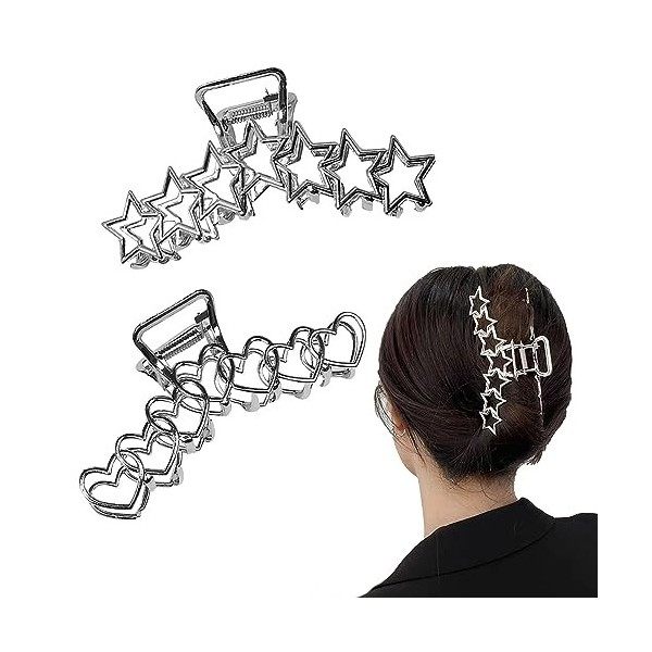 Kinretixia® 2 Pcs Pinces à Cheveux en Métal Y2K Star Heart Pinces à Cheveux pour Femmes Grandes Pinces à Cheveux Design Antid