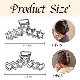 Kinretixia® 2 Pcs Pinces à Cheveux en Métal Y2K Star Heart Pinces à Cheveux pour Femmes Grandes Pinces à Cheveux Design Antid