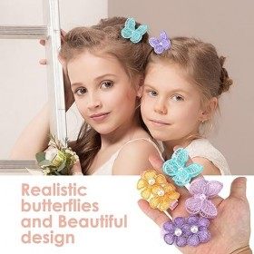 Lot de 10 Accessoire Cheveux Fille 5 Couleurs de Pinces Cheveux Papillon et Pinces Cheveux Fleur Barrettes Cheveux Brodée de 