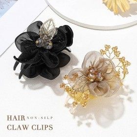 Generse Lot de 2 pinces à cheveux en forme de fleur avec strass antidérapantes pour queue de cheval - Pinces à cheveux solide