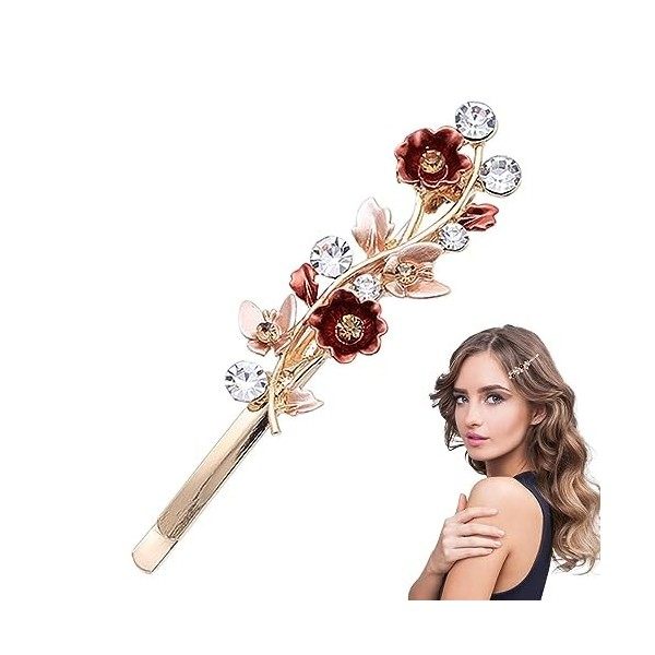 Barrette Fleur Rétro | Petite pince à cheveux en alliage avec strass pour filles - Barrettes de coiffure à lancienne pour la