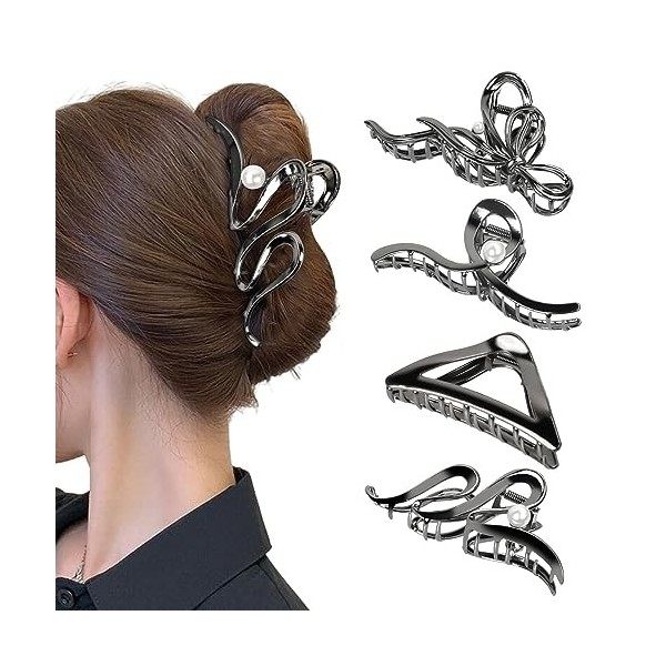 4 pièces Pince Cheveux Femme Metal, Grandes pinces à cheveux à Maintien Sécurisé, pinces à cheveux pour femme et fille, pince