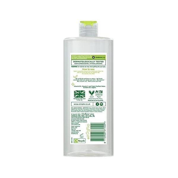 Simple Micellar Cleansing Water 400ml Large Bottle Crème Jour et Nuit