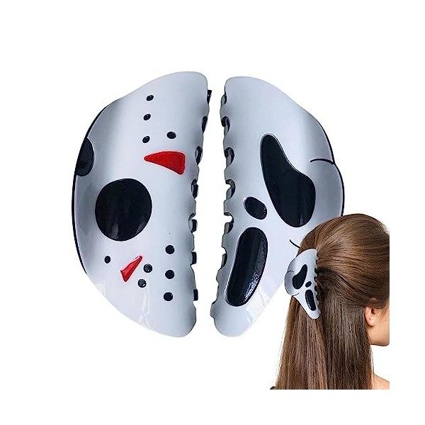 Épingle à cheveux dHalloween, 2PCS Funny Big Skull Ponytail Clip Hair Accessories, Gothic Punk Rock Scream Hair Clip for Wom