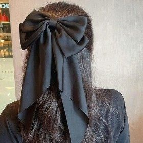 Grande barrette à cheveux en satin soyeux avec long ruban pour femmes et filles, pince à cheveux avec nœud français, accessoi