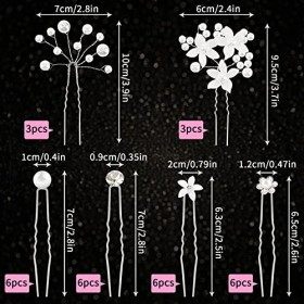 30pcs Épingles à Cheveux de Mariage, Accessoire Cheveux en Strass Perle, Pince Cheveux Fleurs en forme de U, Bijoux Cheveux p