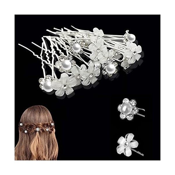 20 Pièces Épingle à Cheveux de Marriage en Strass, pince a cheveux en forme de U,cristal de fleurs forme,Accessoire Bijoux po